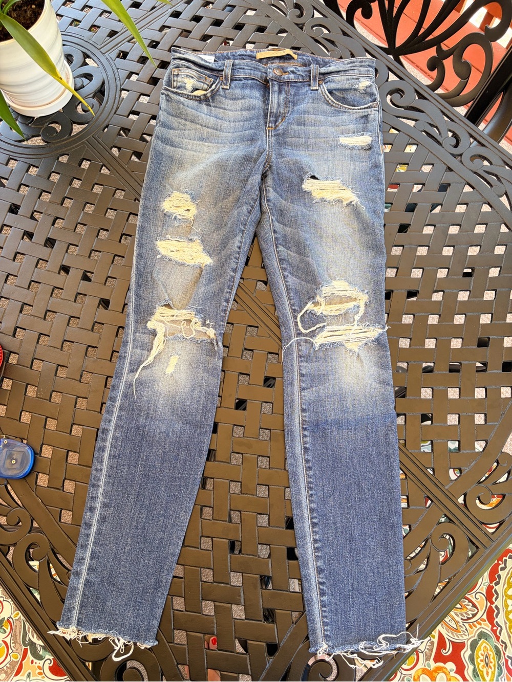 Joe’s Jeans Women’s 27 Distressed Skinny Jeans Faded Blue Raw Hem